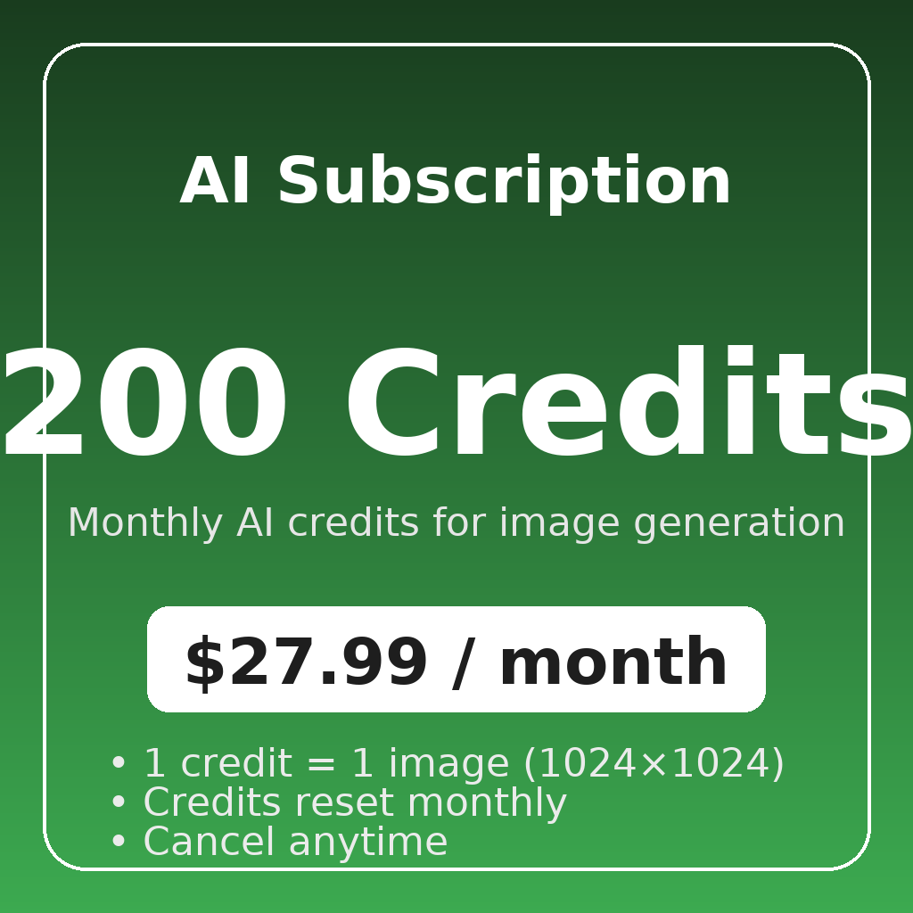 AI Subscription – 200 Credits (Monthly)